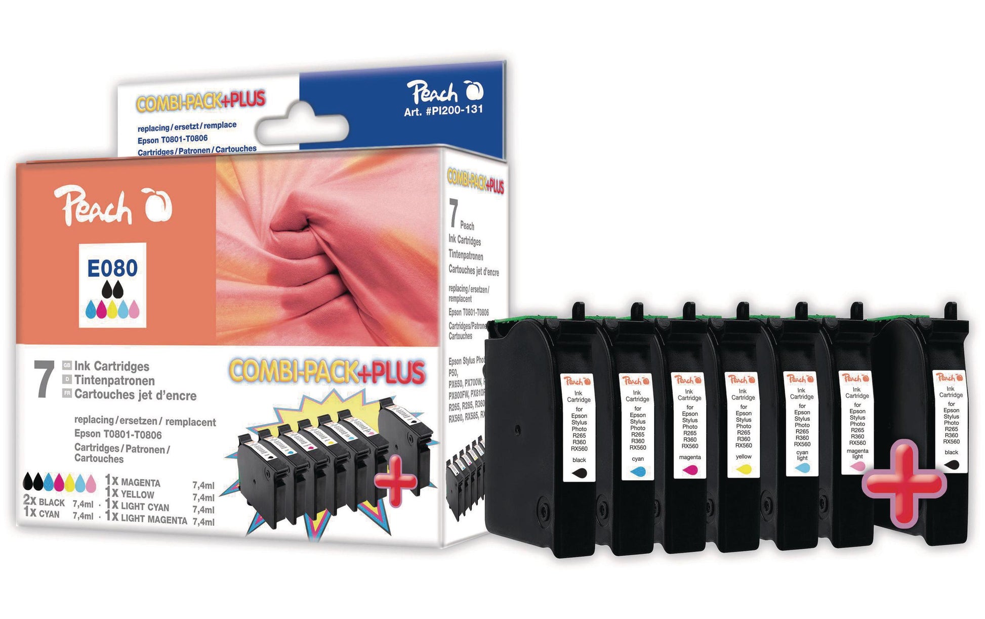 Peach Tintenpatronen-Multipack T0807, 5×8,6 ml, kompatibel – für Epson Stylus Photo P50, PX650, PX660 und andere
