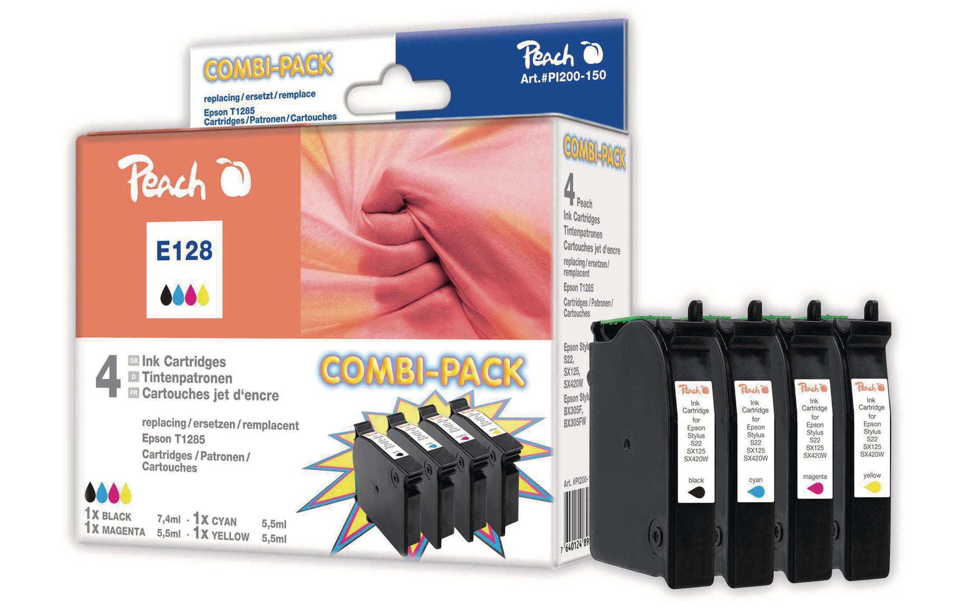Peach T1285 Tintenpatronen-Multipack, Schwarz/Cyan/Magenta/Gelb (Kompatibel) – für Epson Stylus …
