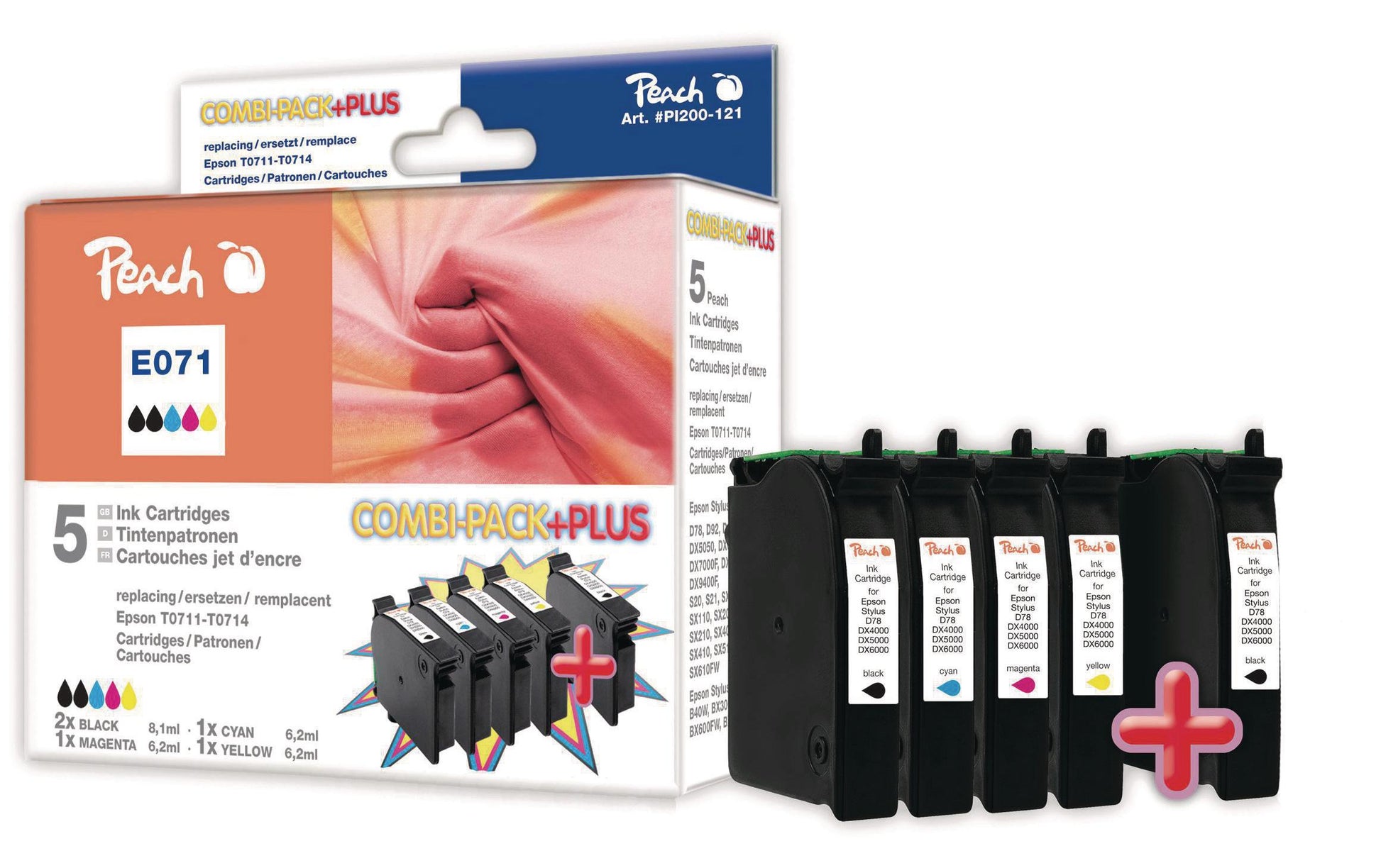 Peach E071 Tintenpatronen-Multipack, Schwarz/Cyan/Magenta/Gelb (Kompatibel) – für Epson Stylus