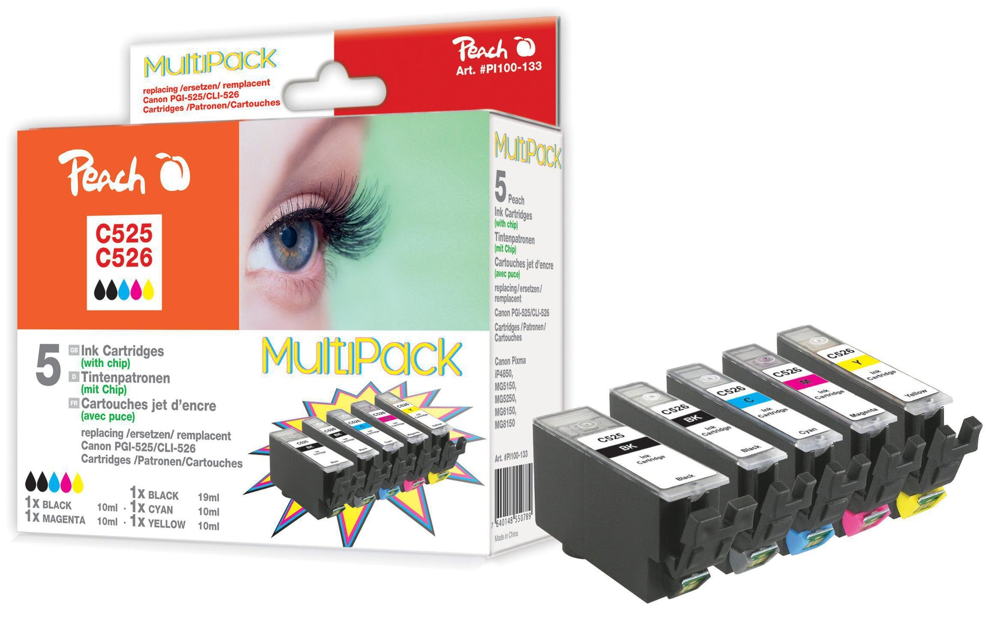Peach Tintenpatronen-Multipack CLI-526/PGI-525, CMYK, 4×9 ml – für Canon Pixma MG 6120, MG 6150, MG 6250 und andere