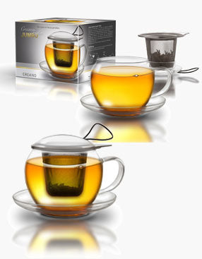 Creano Teeglas – 4er Set, 445 ml, Glas/Edelstahl, mit Glasdeckel, spülmaschinenfest