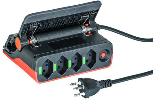 Steffen STEBA Clip Steckdosenleiste, 4×T13, 3 m, IP20, Eingang T12, Kindersicherung, Halteklammer – Schwarz