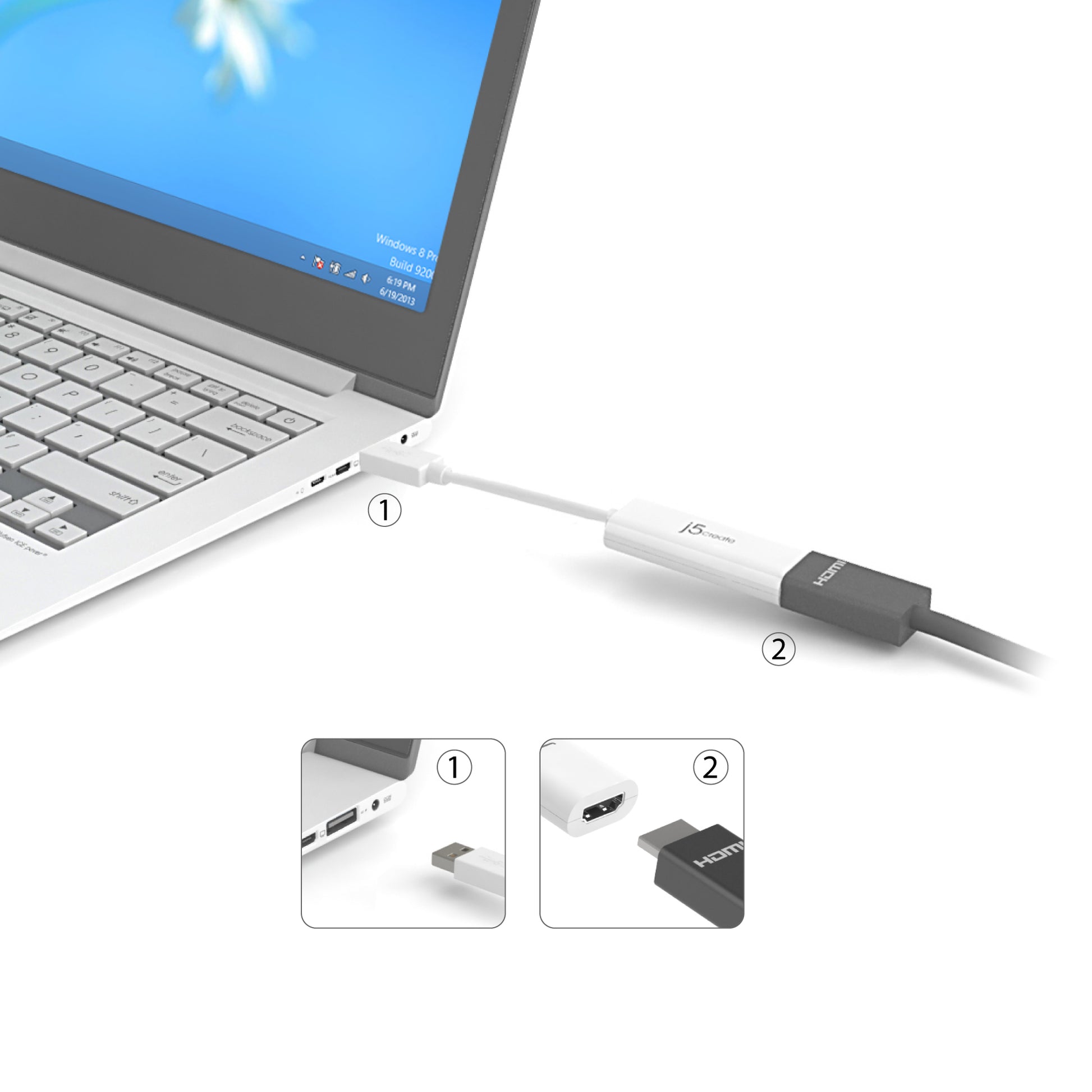 j5create JUA254-N Multi-Monitor-Adapter USB-A zu HDMI – 2048 × 1152, 0,08 m, USB 3.2 Gen 1 (5 Gbit/s)