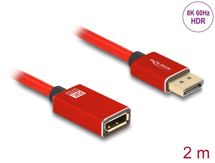 DeLOCK DisplayPort Verlängerung DP 1.4 8K 60 Hz – 2 m – Rot