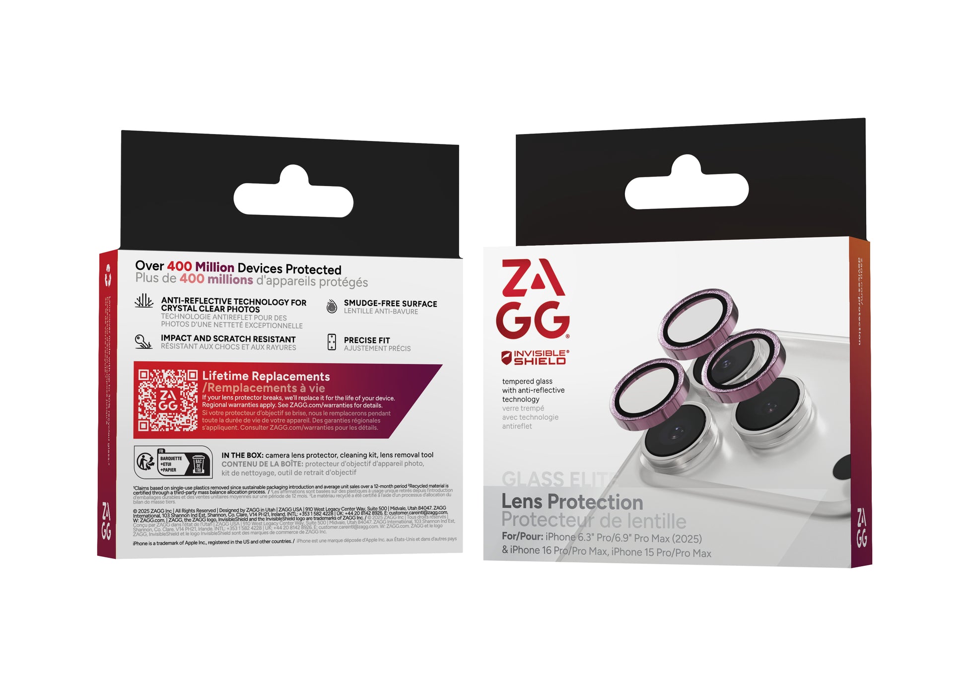 ZAGG InvisibleShield Glass Elite – Kameraobjektivschutz – schlagfest, kratzfest – für iPhone 15–17 Pro/Pro Max