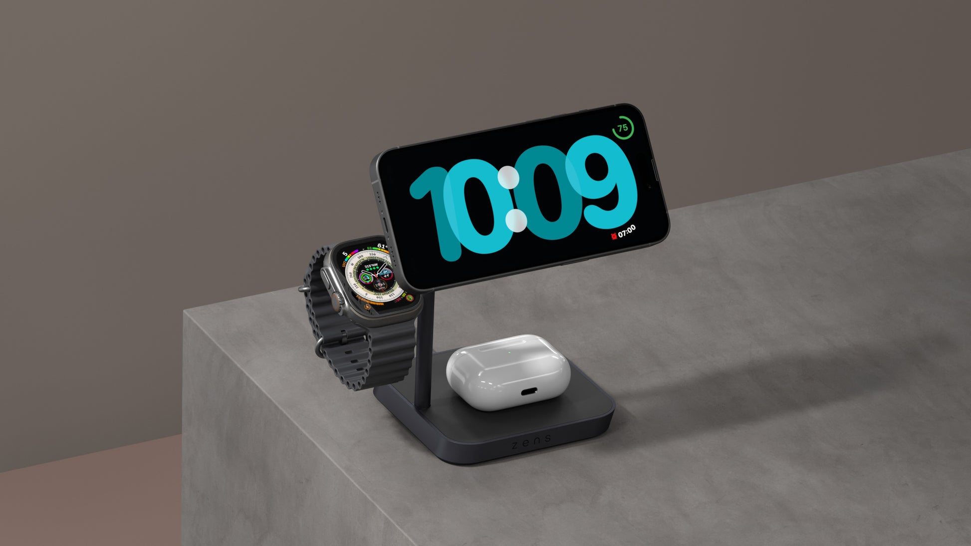 ZENS Ladestation (EU/UK/US) – 43 W, 1× USB-C, Qi, MagSafe, kabellos – für Kopfhörer, Smartphone, Smartwatch