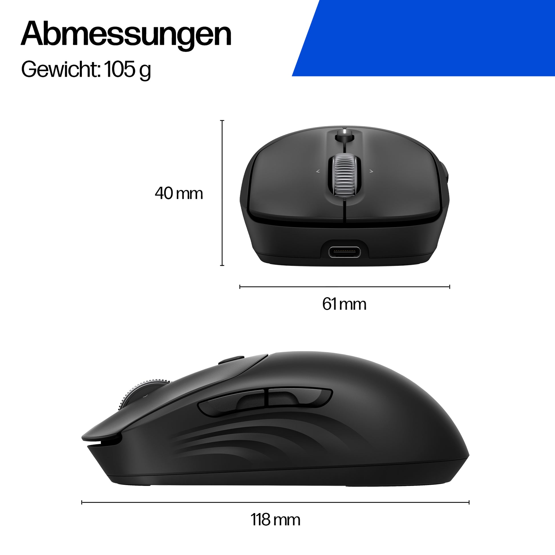 HP 700 Wiederaufladbare Wireless-Maus – Kabellos (Bluetooth/2,4 GHz), 6000 DPI, Beidhändig