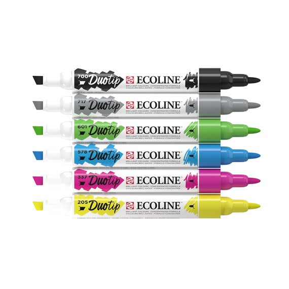 Talens Ecoline Duotip Filzstifte, Doppelspitze – wasservermalbar, 6 Farben