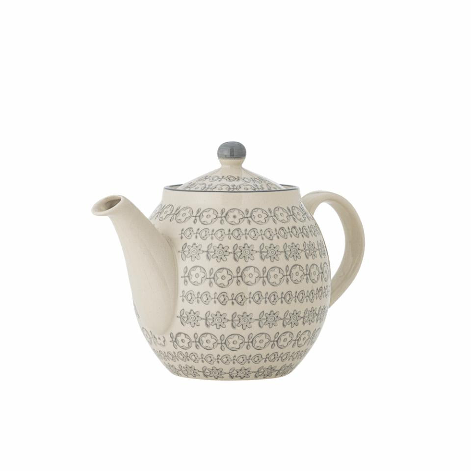 Bloomingville Teekanne – 1,2 l, Ø 14 cm, H 16 cm, Steingut, Grau, mit abnehmbarem Deckel, spülmaschinenfest