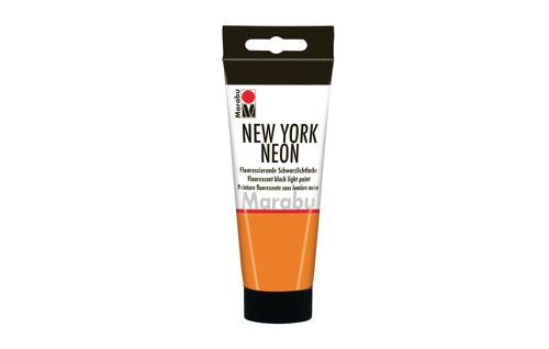 Marabu New York Neon Schwarzlichtfarbe – Orange, leuchtet im Dunkeln – 100 ml – für MDF, Holz, Stein