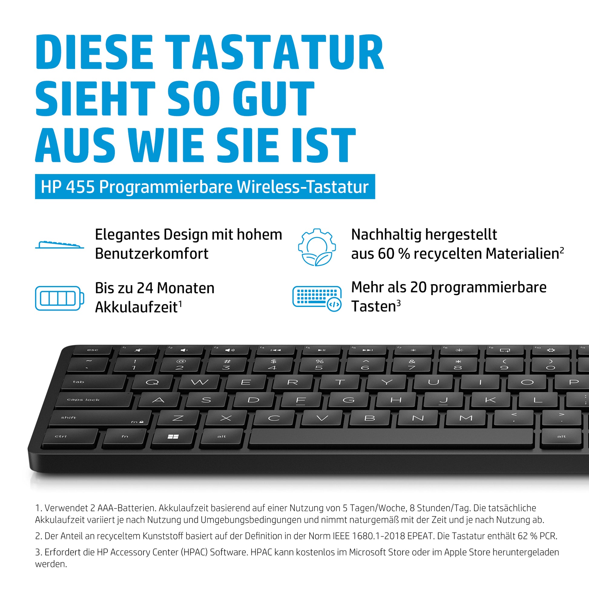 HP 455 – Tastatur – Membran, 2,4 GHz – Schwarz