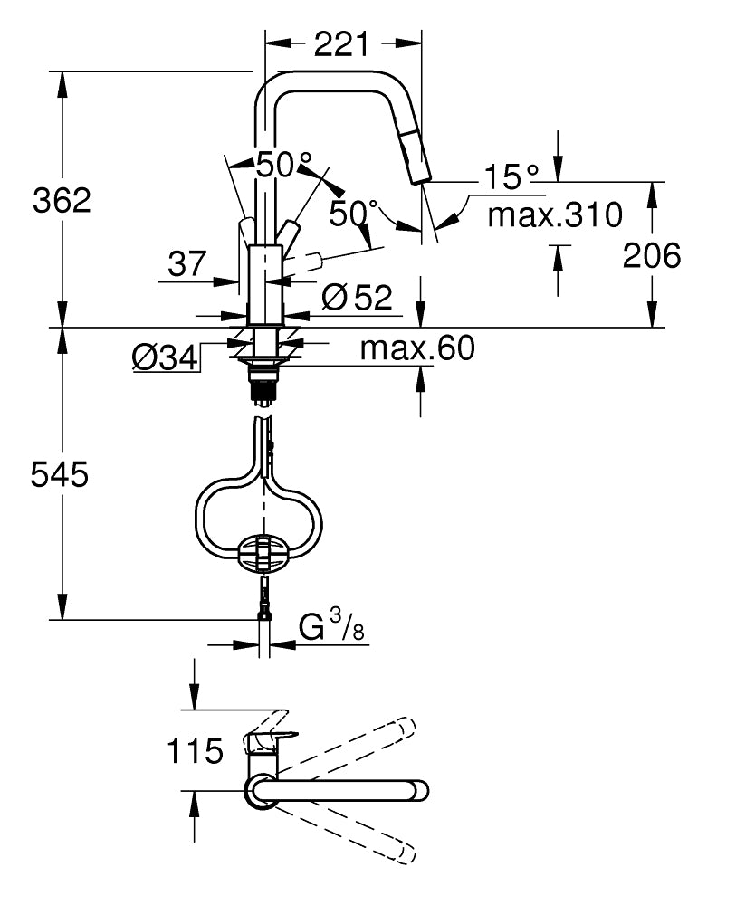 GROHE Start – Einhebel-Küchenarmatur, 23,5 × 45,8 × 36,2 cm, Metall, Schwarz, ausziehbare Brause
