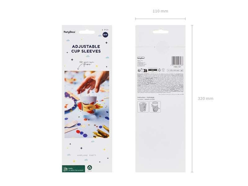 PartyDeco Bechermanschetten NKP1 Flugzeug – mehrfarbig – 23 × 9,5 cm – 6 Stk