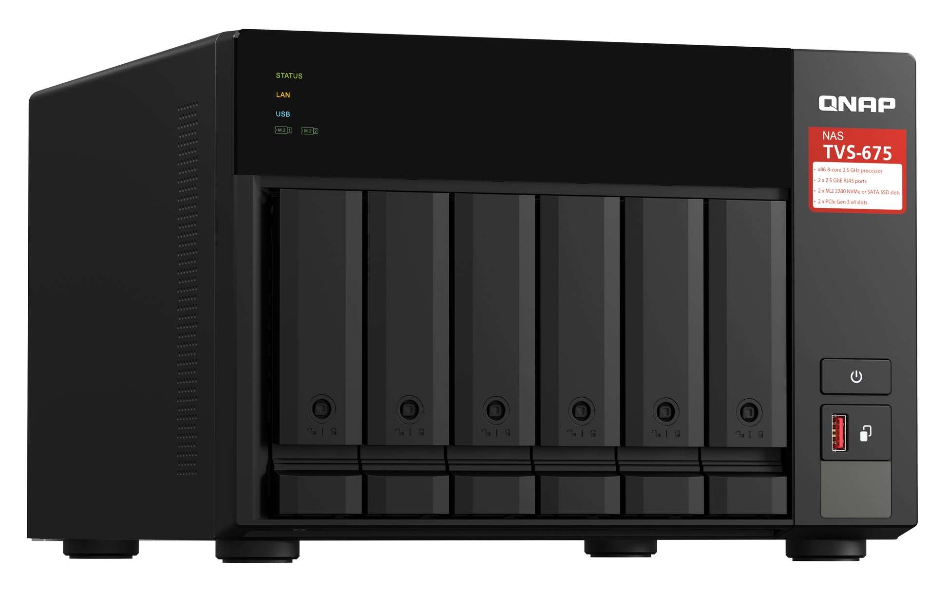 QNAP TVS-675 – 6-Bay Tower NAS – ZhaoXin KX-U6580, 8 GB RAM, 2,5GbE, QuTS hero