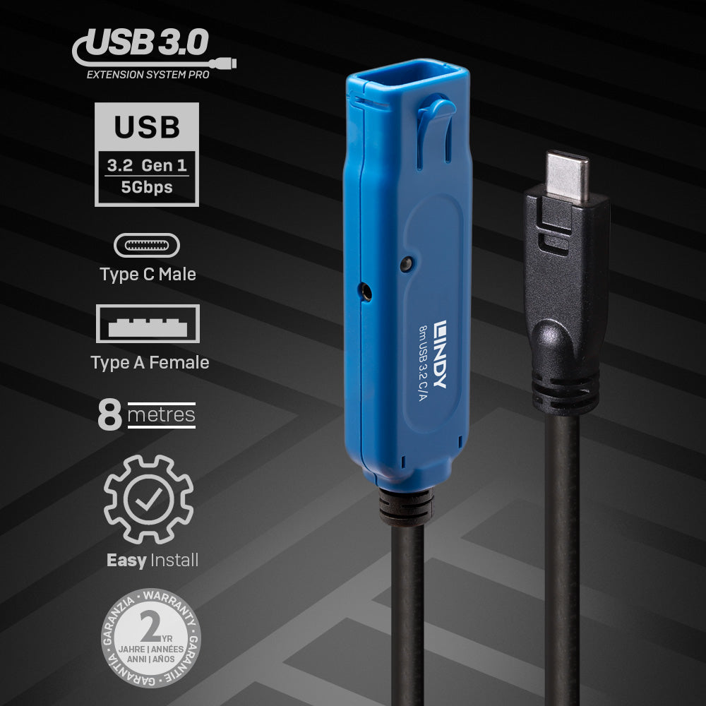 Lindy USB-Kabel, USB-C zu USB-A, 8 m, USB 3