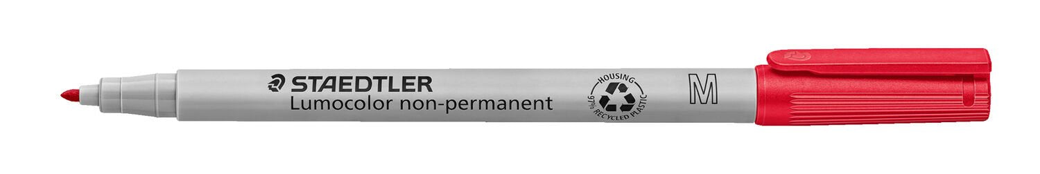 Staedtler OHP-Marker – Rundspitze 1 mm, Rot, 10 Stk., feucht abwischbar, nachfüllbar – für viele Oberflächen