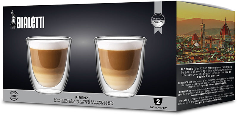 Bialetti Cappuccinotasse – 2er Set, 200 ml, Borosilikatglas, Transparent, doppelwandig, mikrowellengeeignet
