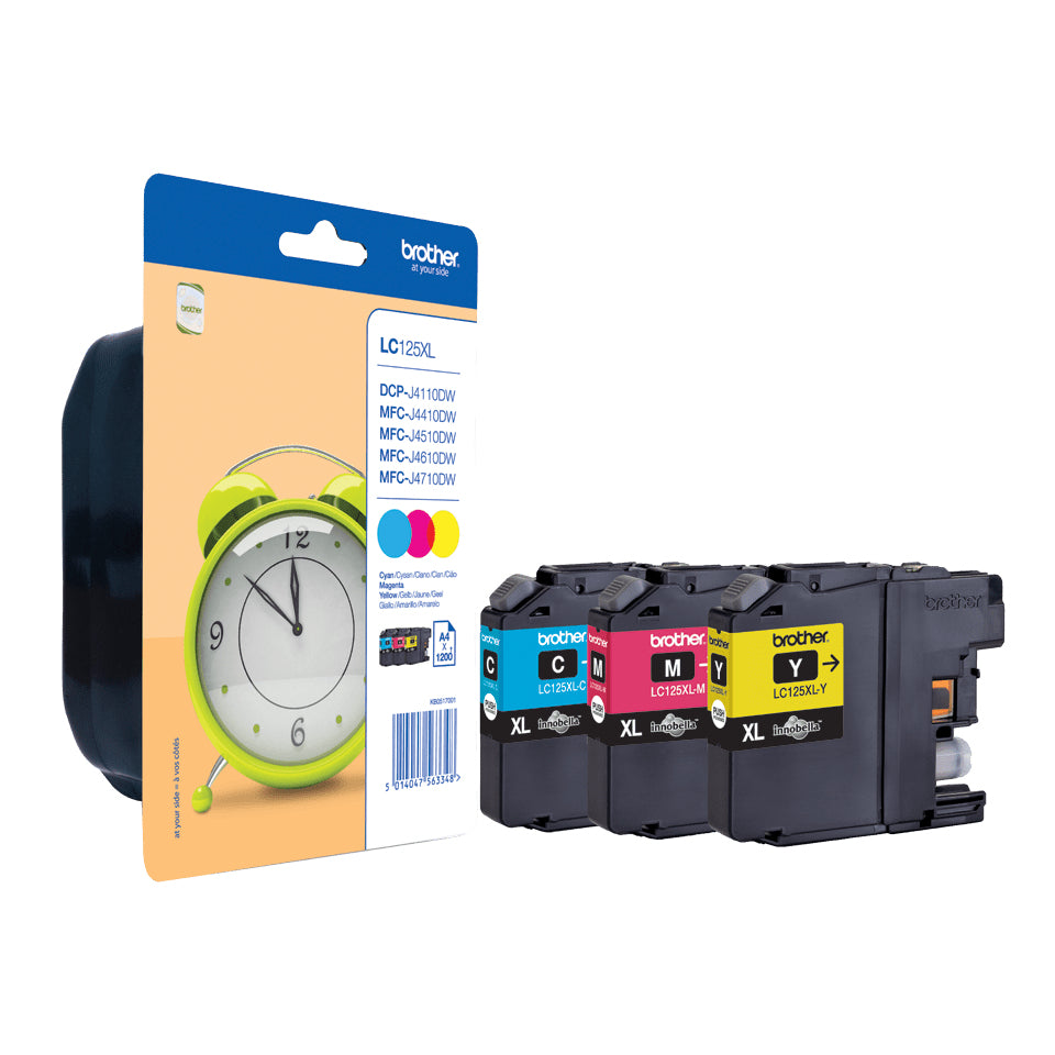 Brother Tintenpatronen-Multipack LC-125XL, Cyan, Magenta, Gelb, XL, 3er-Pack – für DCP-J4110DW, MFC-J4410DW