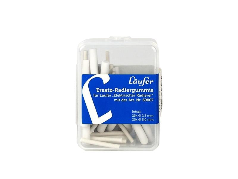 Laufer Ersatzradierer – für Bleistifte, Farbstifte – 50er-Pack – Kunststoff – Weiss – 4 × 100 × 4 mm