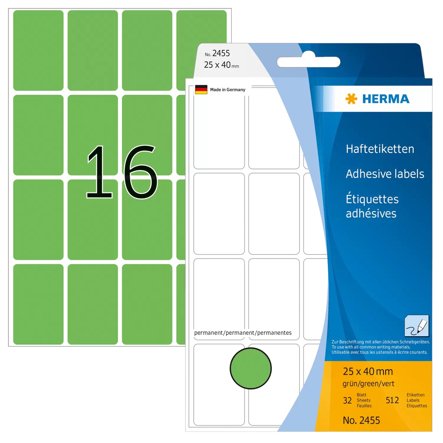 HERMA Schuletiketten – 25 × 40 mm, Abgerundete Ecken, 512 Stk, 32 Bogen, Papier, Permanent Haftend