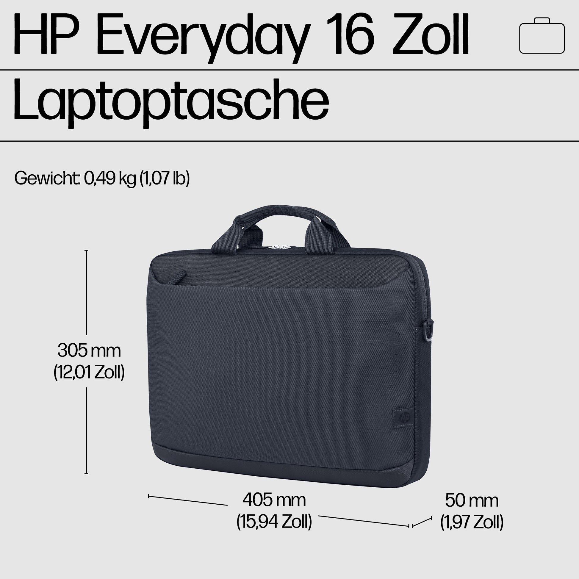 HP Notebook-Tasche bis 16,1" – wasserfest, abnehmbarer Schultergurt – Grau