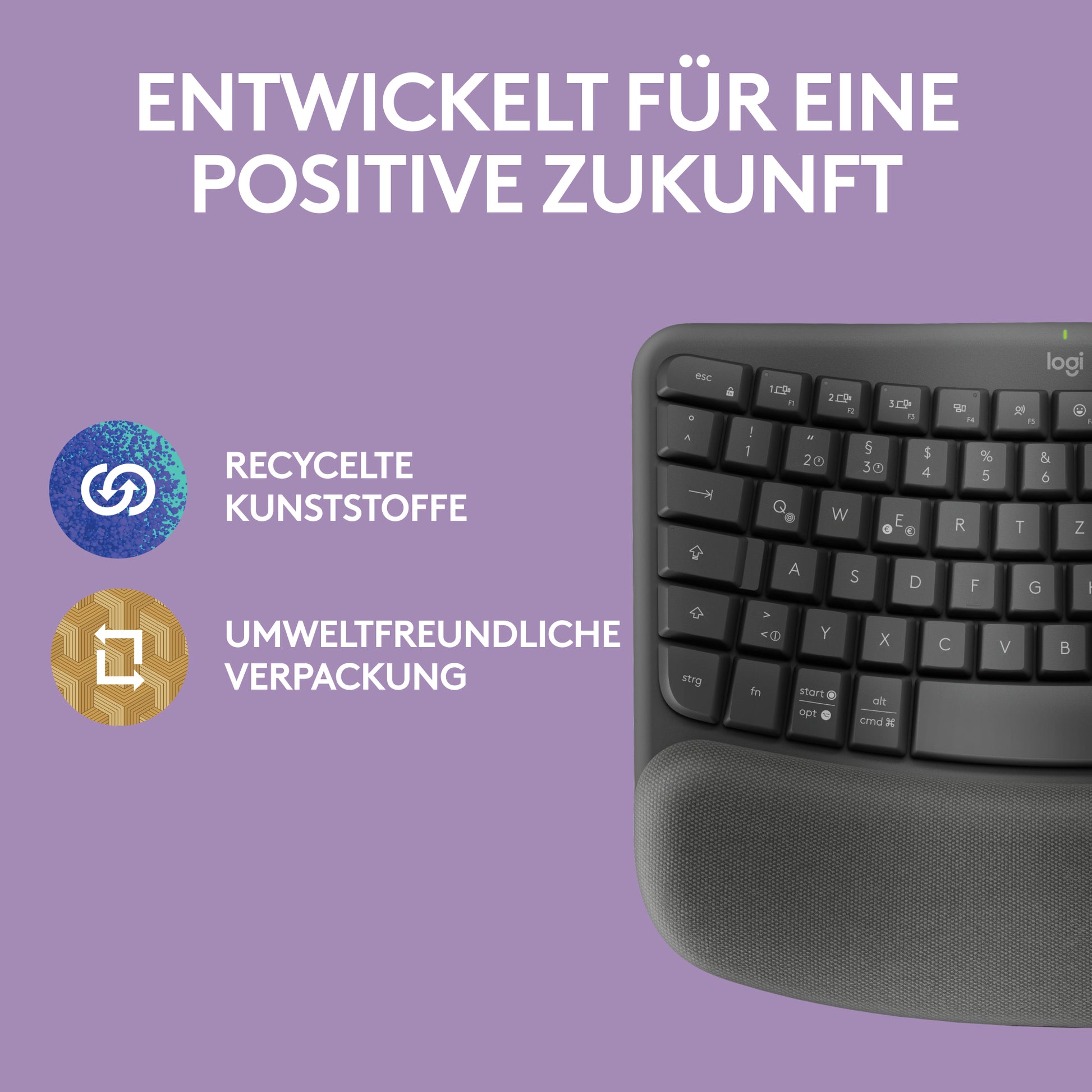 Logitech Wave Keys Ergonomisch Central-419 – Tastatur, Kabellos (Bluetooth/2,4 GHz), DE-Layout (DE), Ergonomisch