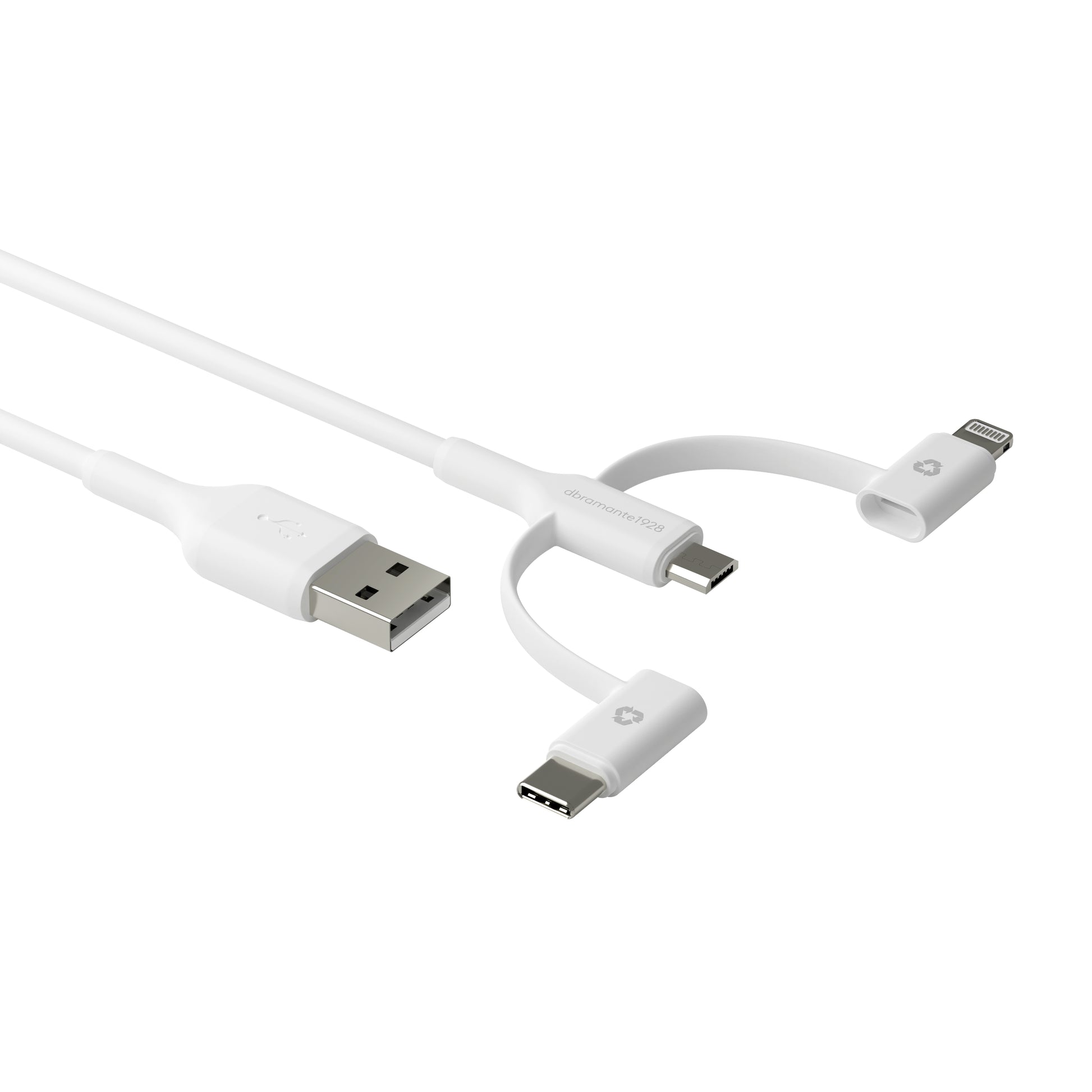 dbramante1928 USB-Kabel – USB-A auf USB-C/Lightning/Micro-USB – 1 m – PD 15 W – Weiss
