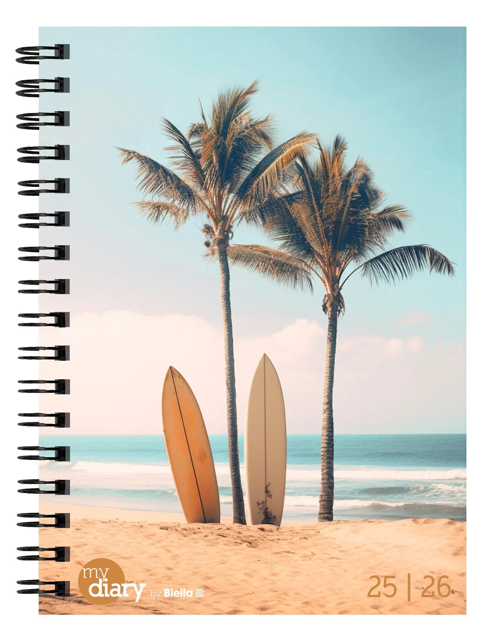 Biella mydiary Schüleragenda – 1 Woche/2 Seiten, Wire-O, 12 × 16,5 cm, Aug–Jul, Beach, FSC