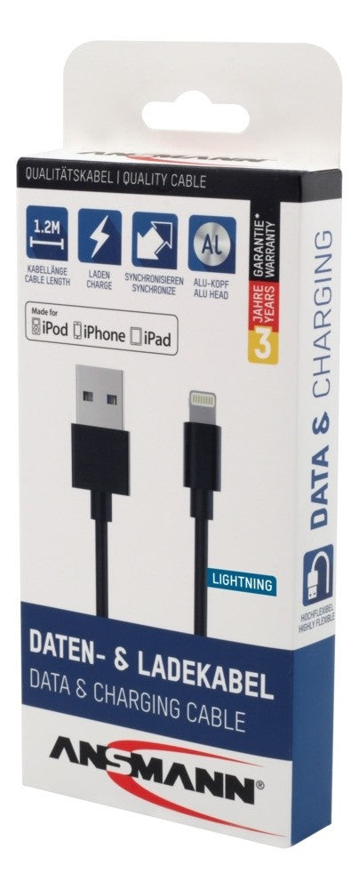Ansmann Daten- & Ladekabel – USB-A auf Lightning 1,2 m, MFi zertifiziert – für iPhone/iPad