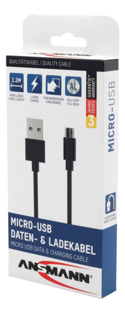 Ansmann USB-A auf Micro-USB-B Kabel – USB 2.0 (480 Mbit/s) – 1,2 m – Schwarz