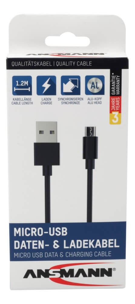 Ansmann USB-A auf Micro-USB-B Kabel – USB 2.0 (480 Mbit/s) – 1,2 m – Schwarz