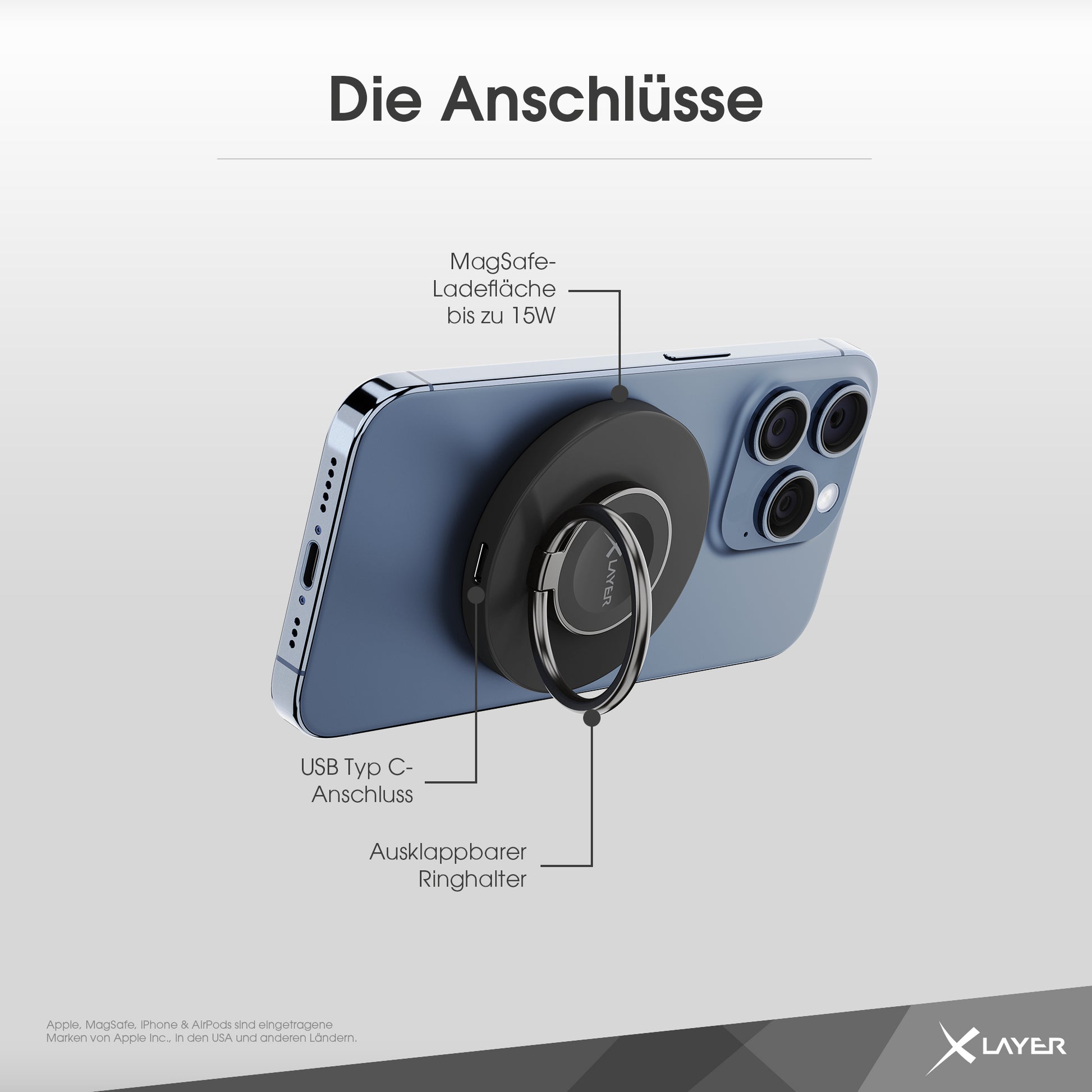 Xlayer MagFix 3-in-1 Kabelloses Ladegerät 15 W – MagSafe – für iPhone, Apple Watch, AirPods