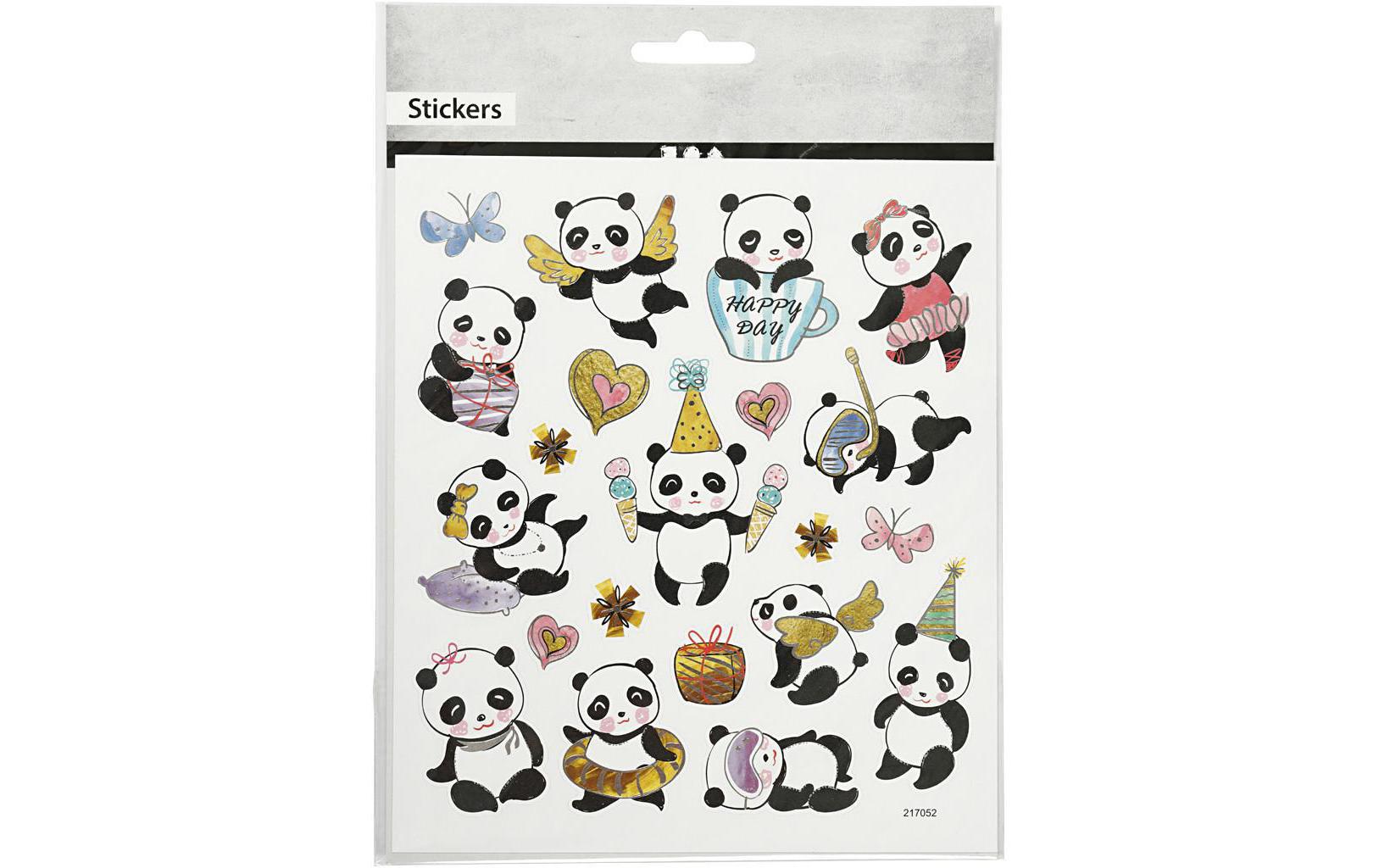 Creativ Company Sticker – 15 × 16,5 cm, Panda, mehrfarbig – 1 Bogen/21 Sticker, Folie, Papier