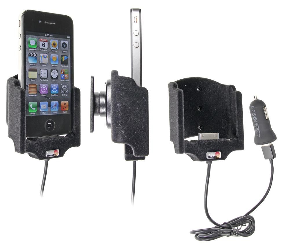 Brodit Active Holder Kfz-Ladehalterung – Auto, Zigarettenanzünder – für iPhone 4/4S – Schwarz