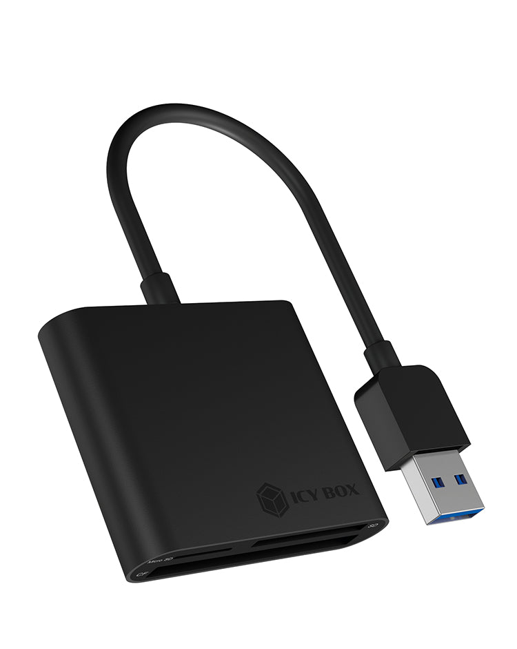 ICY BOX USB-Kartenleser – CF/SD/microSD – USB 3.2 Gen 1 (5 Gbit/s) – Schwarz
