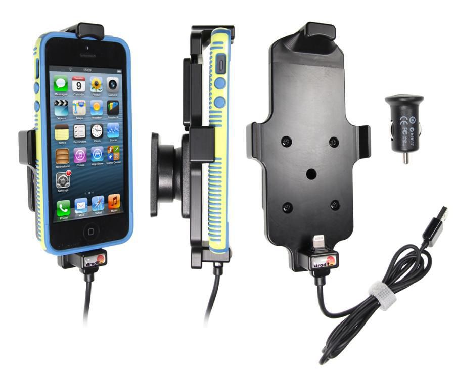 Brodit Aktive Halterung mit Zigarettenanzünder – Auto-Ladegerät – für Apple iPhone (5/5C/5S/SE) – Schwarz