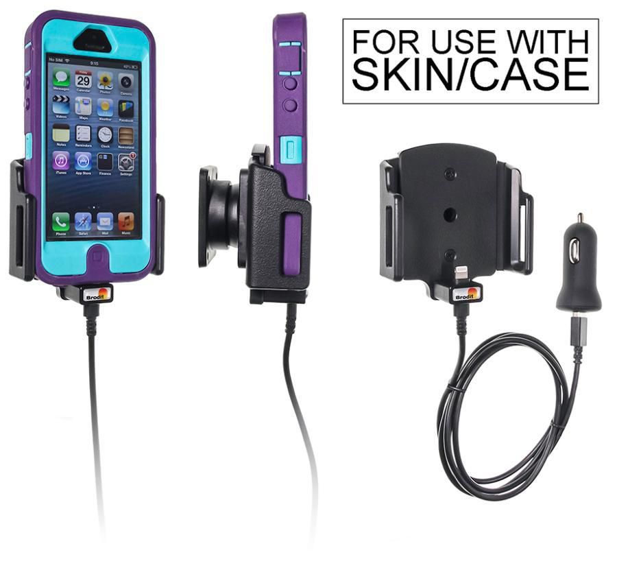 Brodit Active Holder 521504 – Auto-Ladegerät – Zigarettenanzünder/USB, 62–77 mm – für iPhone 5/5C/5S – Schwarz