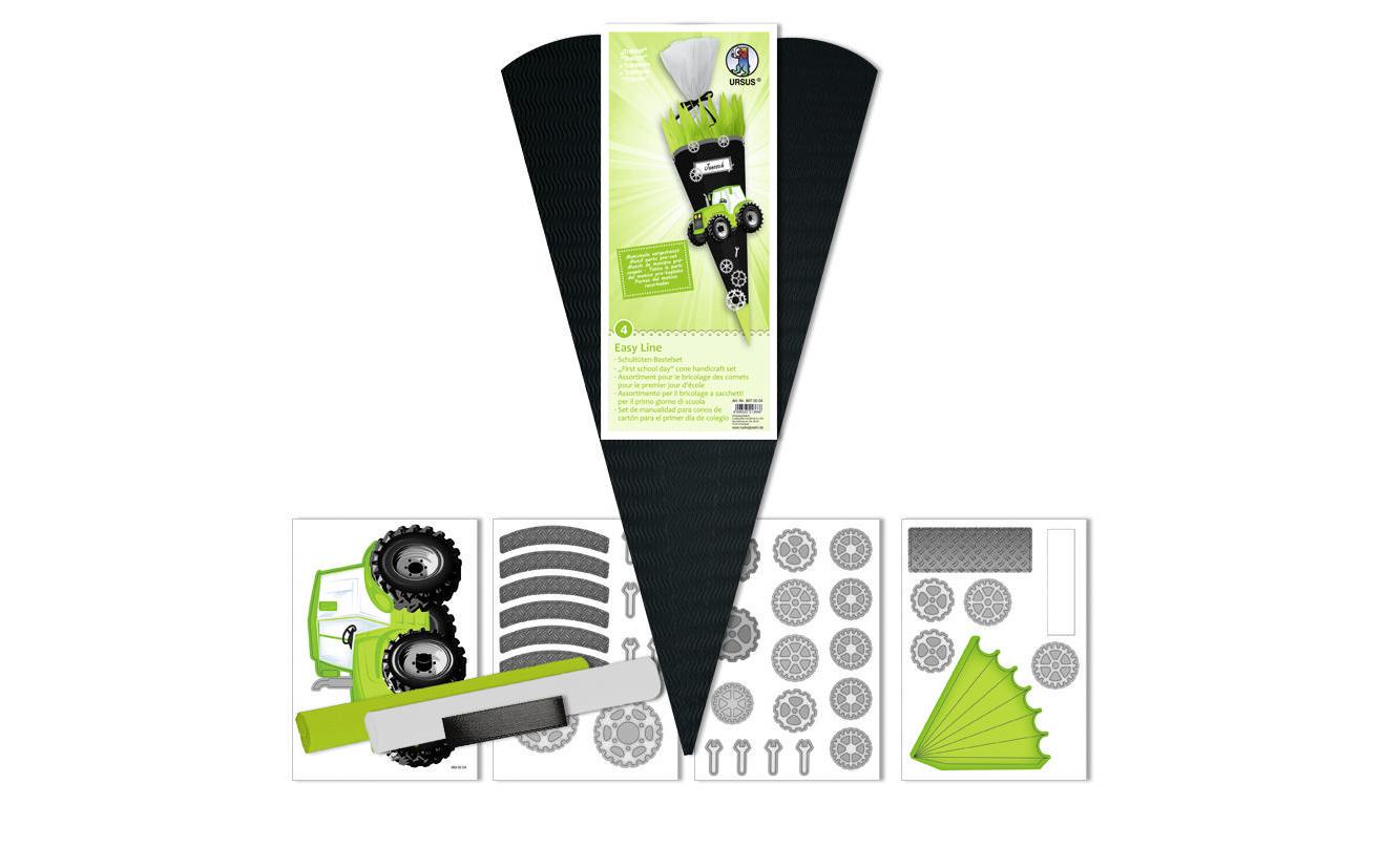 Ursus Schultüten-Bastelset – Traktor – 68 × Ø 20 cm, 6-eckig, Papier, Grün, Klebeband
