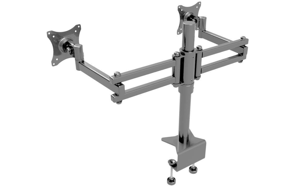 Edbak SV06 – Tischhalterung, Dual, Tischklemme, bis 27", VESA 100 × 100 mm, 20 kg, schwenkbar, schwarz