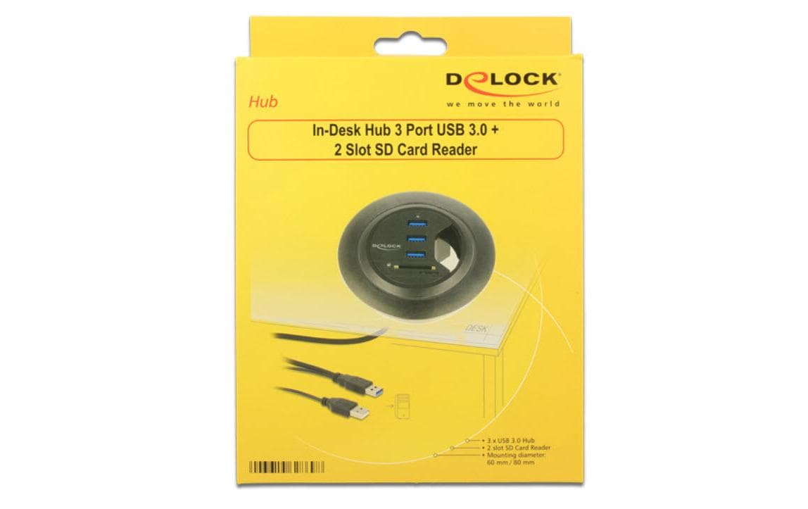 DeLOCK 62869 USB-Hub – USB-A, 3× USB-A (USB 3.0), SD/microSD