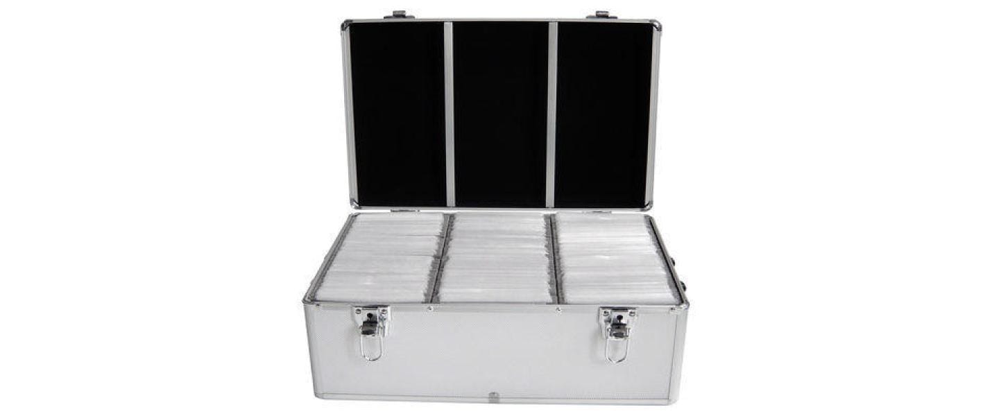 MediaRange BOX77 CD-Koffer für 500 Disks – Fleece, Kunststoff, Holz, Silber, 447 × 300 × 180 mm