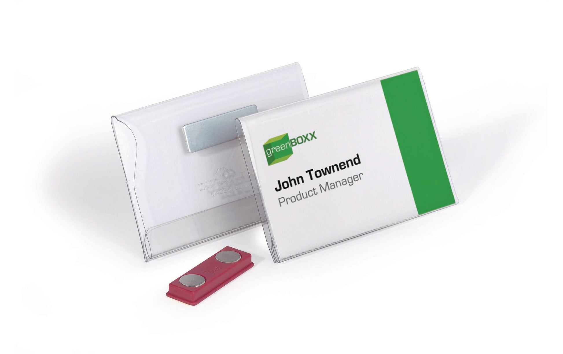 Durable Namensschild – 90 × 54 mm, Kunststoff, Doppelmagnet, transparent – 25 Stk