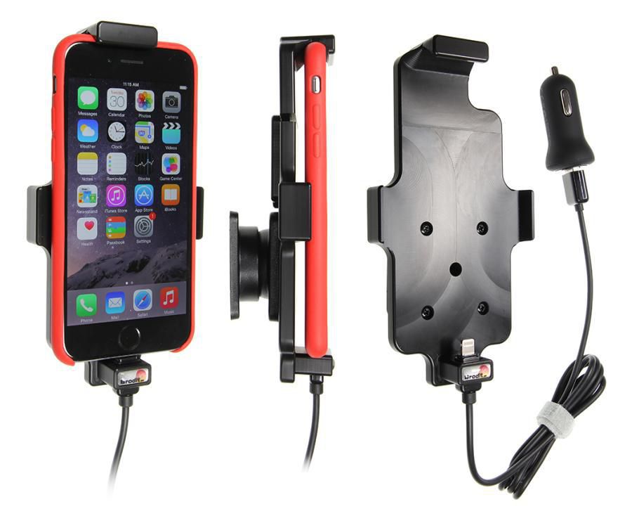 Brodit Auto-Halterung mit Zigarettenanzünder und USB-Strom – für iPhone 6/6s/7 – Schwarz, Kunststoff