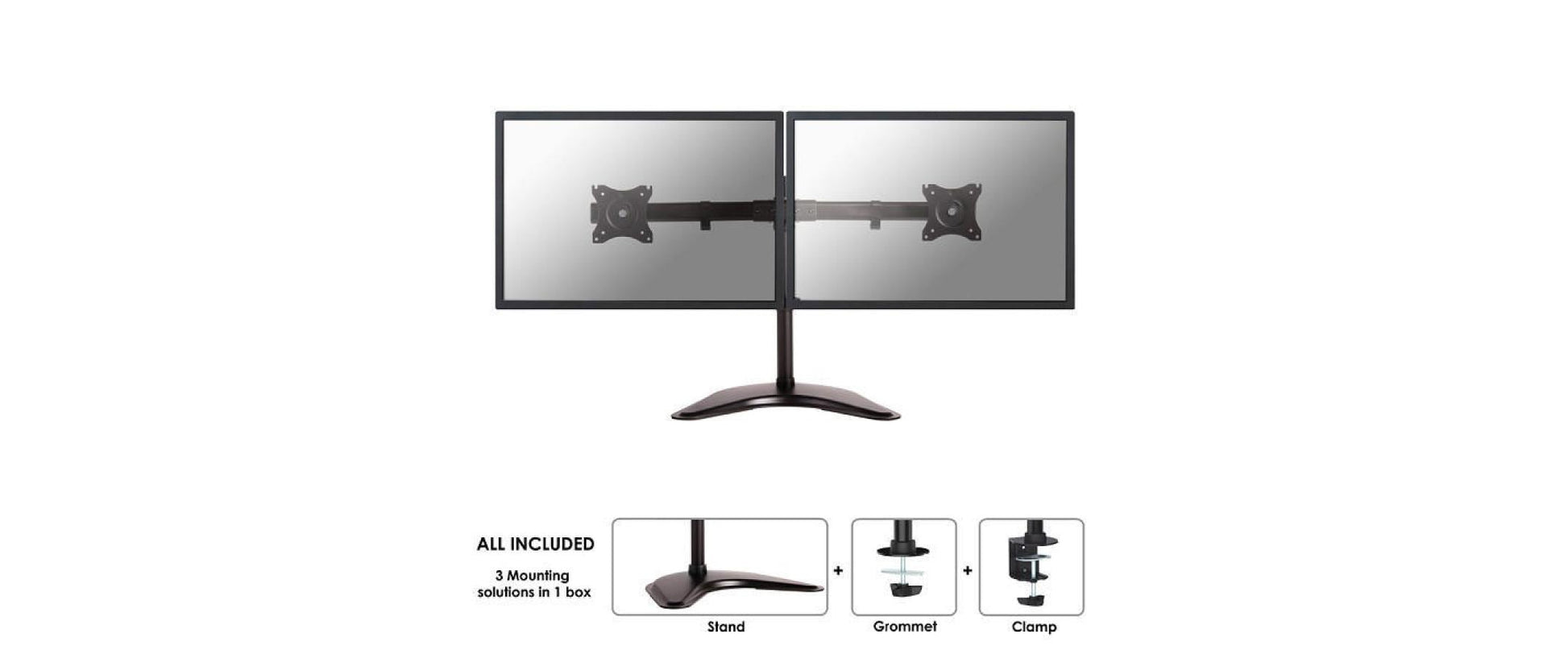 Neomounts Tischhalterung, Dual, bis 27", VESA 75 × 75/100 × 100 mm, 8 kg, höhenverstellbar, schwarz
