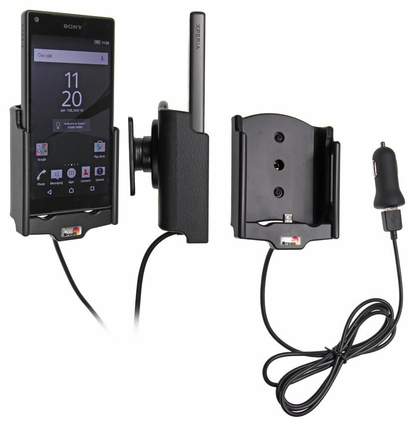 Brodit Auto-Halterung, aktiv mit Zigarettenanzünder/USB-Strom – für Sony Xperia Z5 Compact – Grau