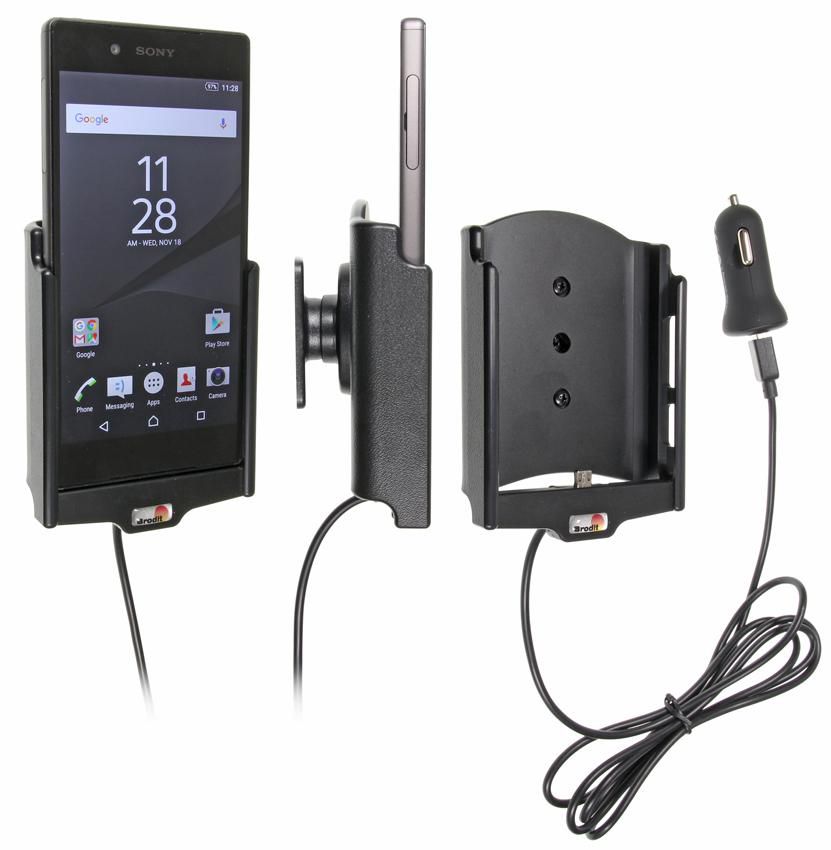 Brodit Auto-Halterung mit USB-Ladung über Zigarettenanzünder (12 V) – für Sony Xperia Z5 – Schwarz