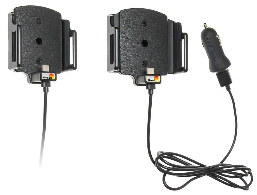 Brodit Auto-Halterung, aktiv mit Zigarettenanzünder – für Geräte 6,2–7,7 cm mit USB-C – Schwarz