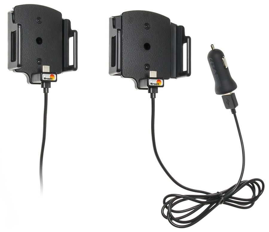 Brodit Aktive Halterung mit Zigarettenanzünder-Stecker – Auto-Ladegerät – Zigarettenanzünder/USB, für Handy/Smartphone – Schwarz