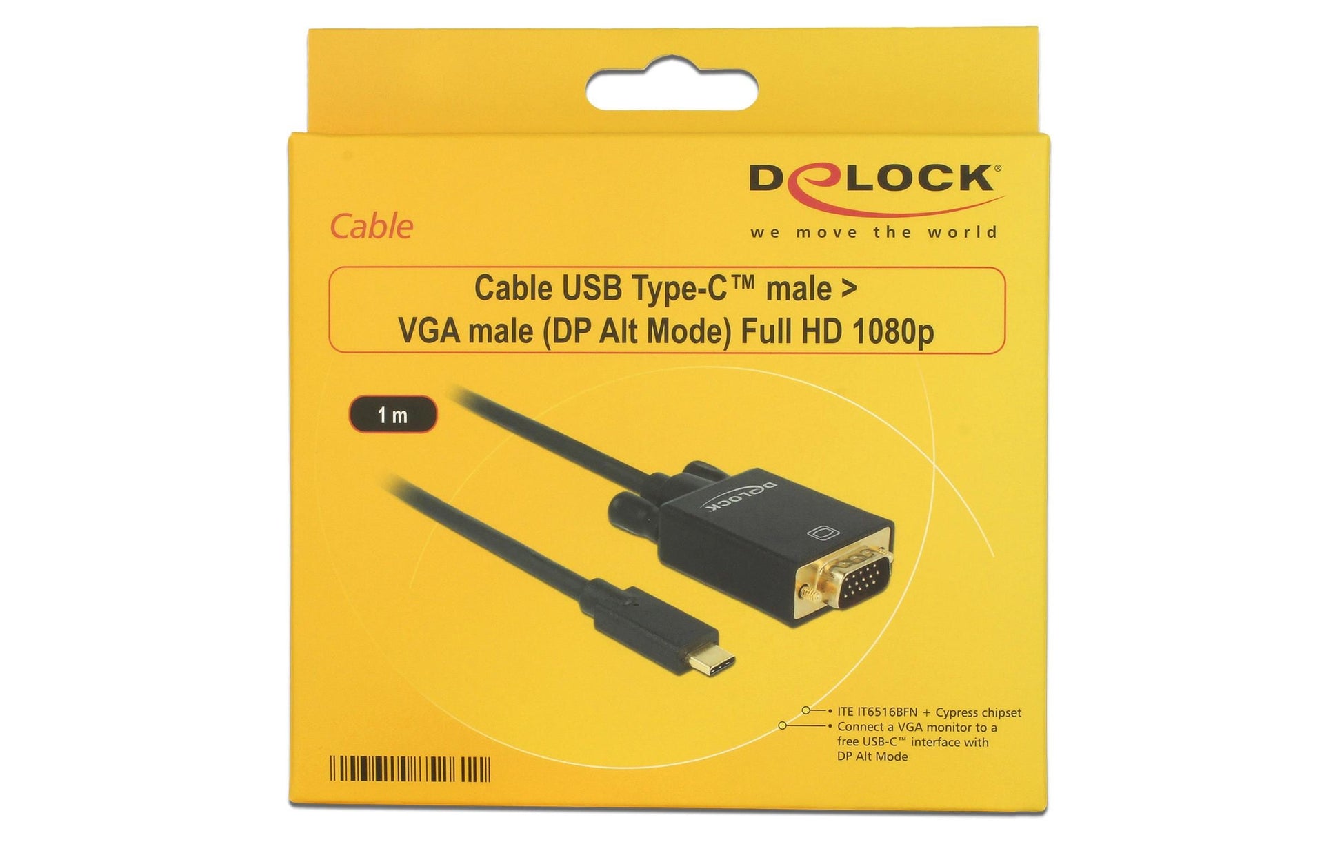 DeLOCK USB-C auf VGA Kabel 1080p 60 Hz – 1 m – für Geräte mit USB-C (DisplayPort Alt Mode)