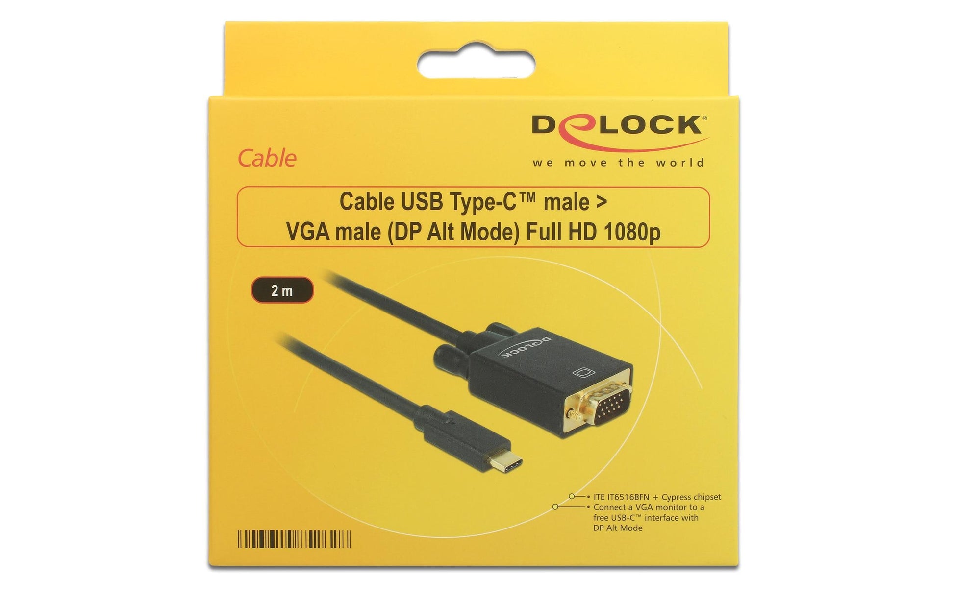 DeLOCK USB-C auf VGA Kabel – 1080p 60 Hz – 2 m – für Geräte mit USB-C (DisplayPort Alt Mode)